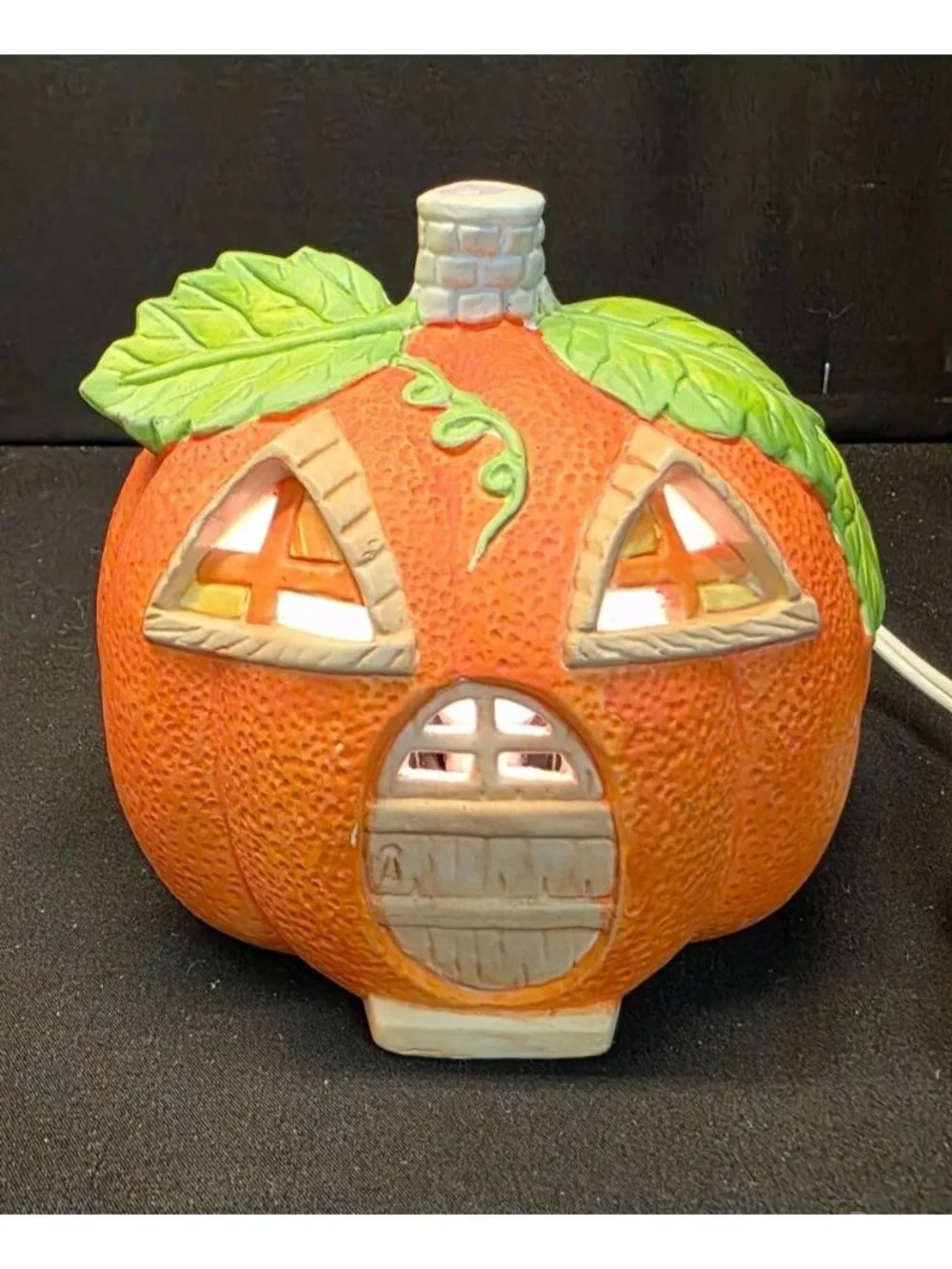 Vintage Brinn's Light-Up Spooky Pumpkin Jack-O-Lantern House Halloween Decor